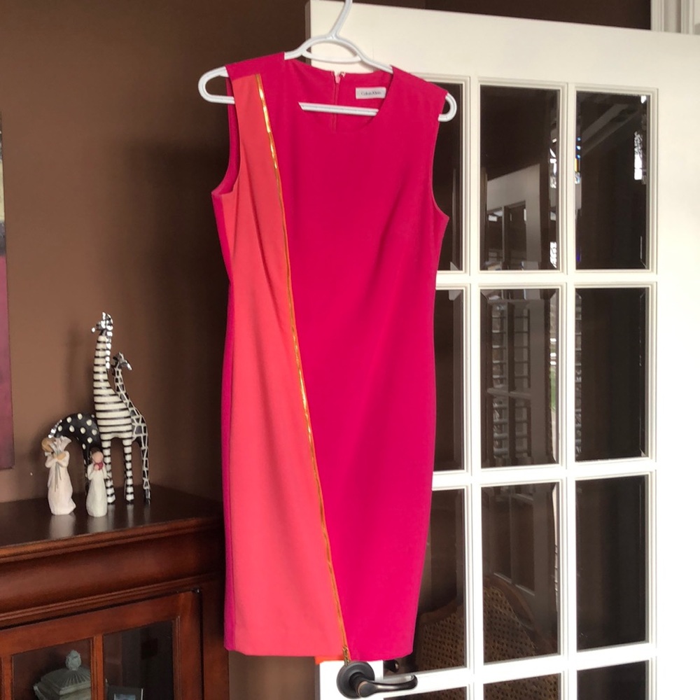 Calvin Klein Pink, Peach, Orange Dress. Full length zipper. Size 6. Worn once